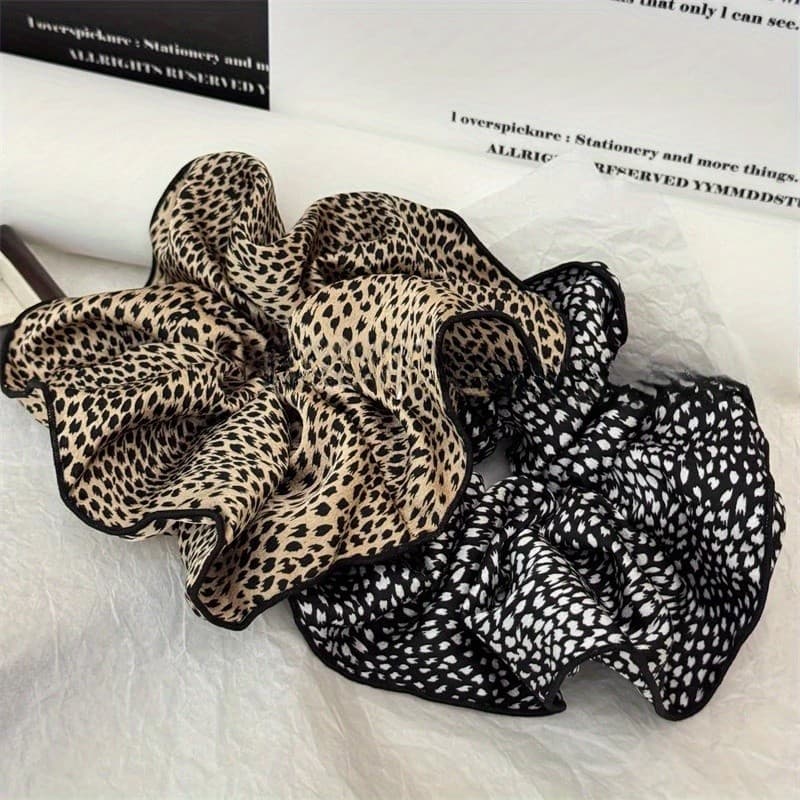 Scrunchie Francês Vintage Com Estampa De Leopardo – Laço De Cabelo Grande Para Mulheres , Suporte De Rabo De Cavalo Retr