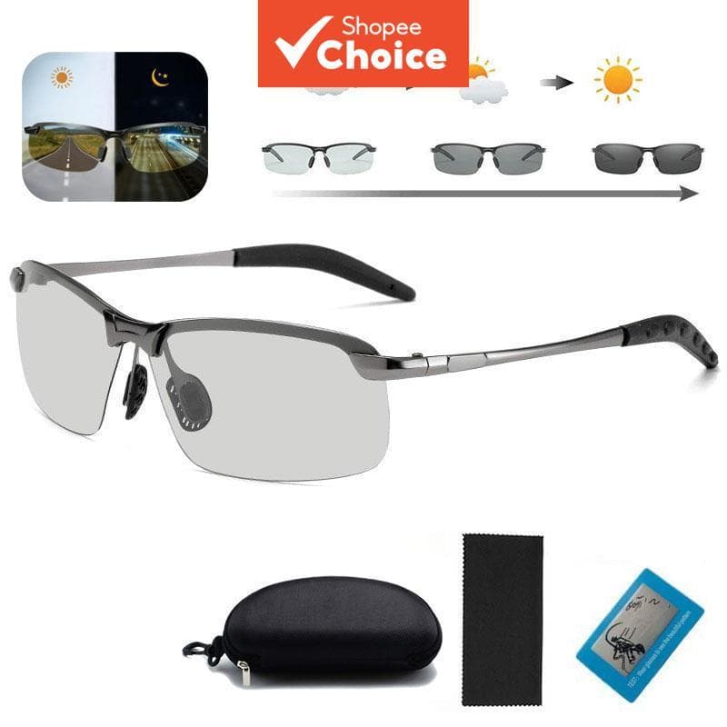 Óculos de Sol Masculino Fotocromático Polarizado para Pesca/Direção - Adaptável para Uso Diurno e Noturno Kit com