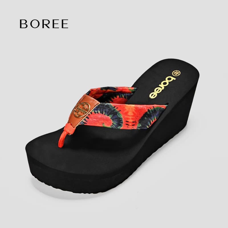 Baoren Bohemian Silk Flip-Flops Mulheres 2026 Verão Novo Estilo Sandálias de Cunha Chinelos Aumentando Flip-Flops