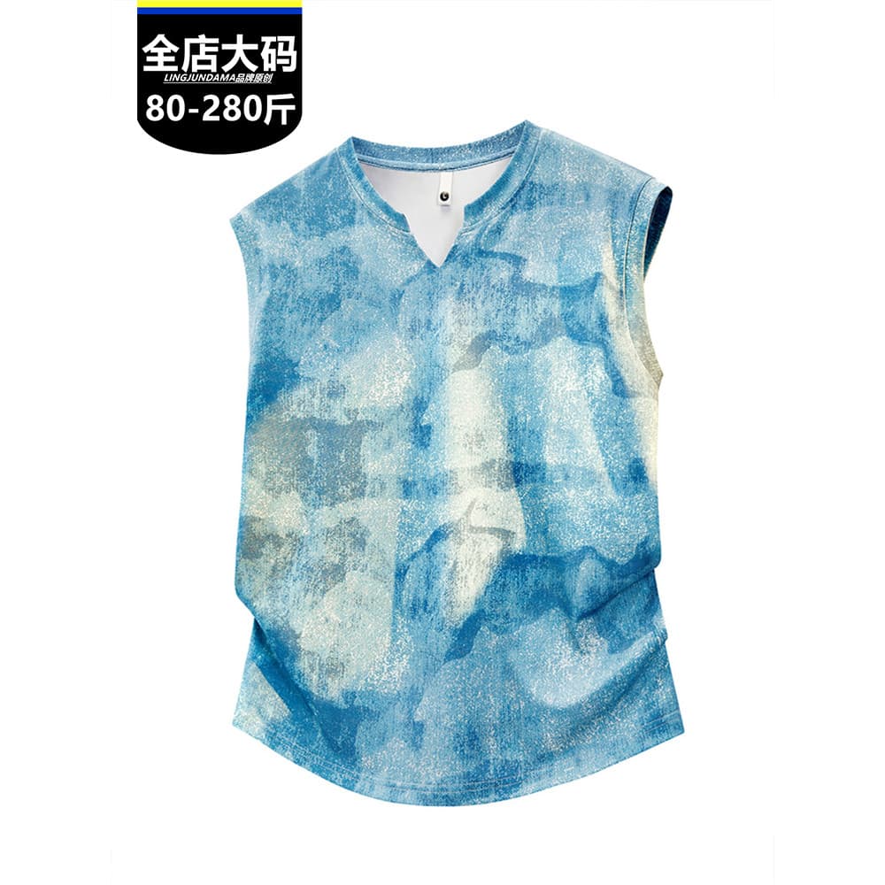 Meninos gordos verão novo estilo tamanho grande rufião bonito estilo Tie-Dye sem mangas colete com decote em V esportes