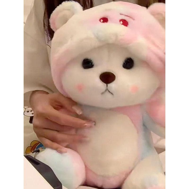 Morango urso brinquedo de pelúcia boneca bonito com capuz urso ponto transformado urso travesseiro