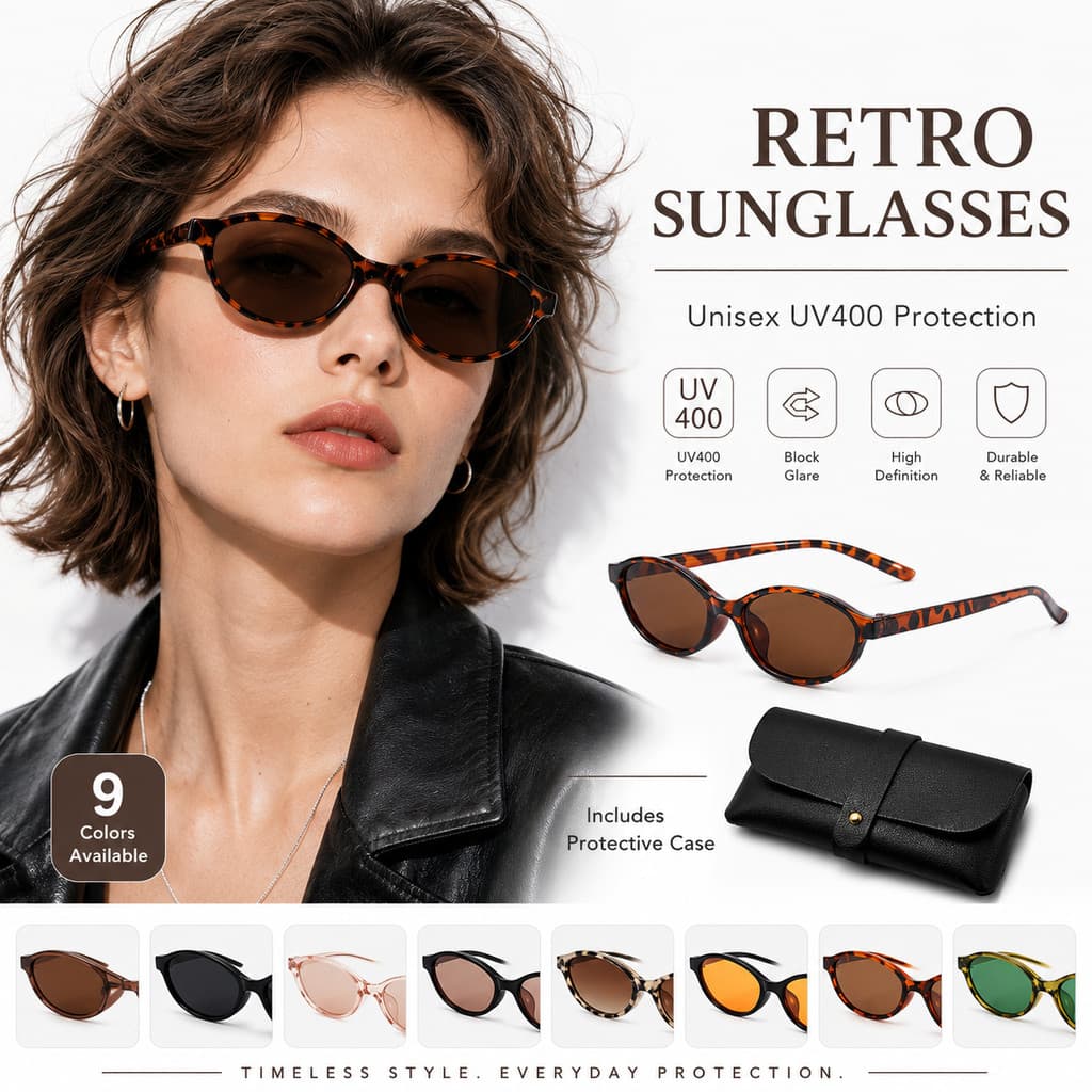 Y2K Oval Cat Eye Óculos De Sol Feminino UV400 Pequena Armação Vintage Retro Moda Tons Para Homens Com Caso