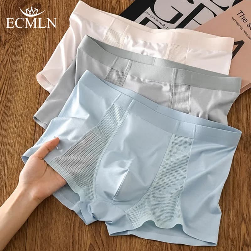 ECMLN Masculino Simples Malha Sem Costura Shorts Boxer De Seda Gelo Ultrafino Fresco Respirável Confortável Cueca
