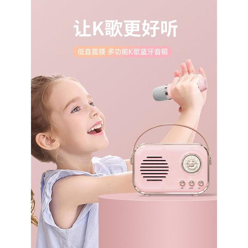 Influenciador de venda quente bonito crianças K-song alto-falante Bluetooth ao ar livre portátil áudio cantando discurso