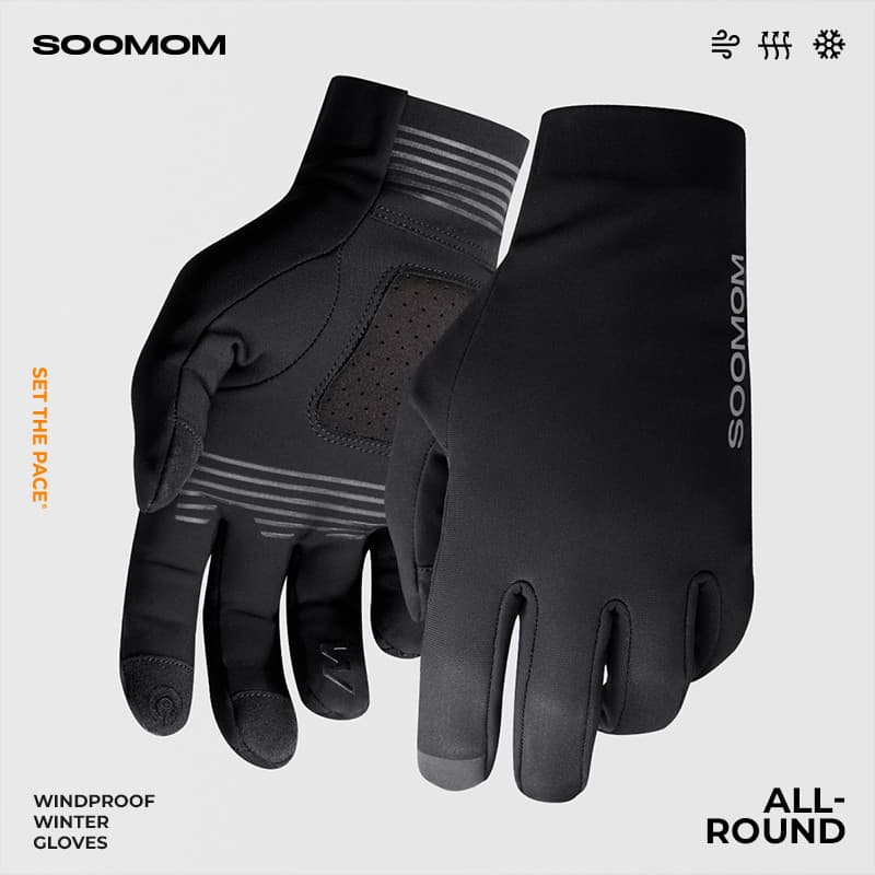 SOOMOM | Luvas de ciclismo de dedo longo quentes à prova de vento para uso externo com tela sensível ao toque