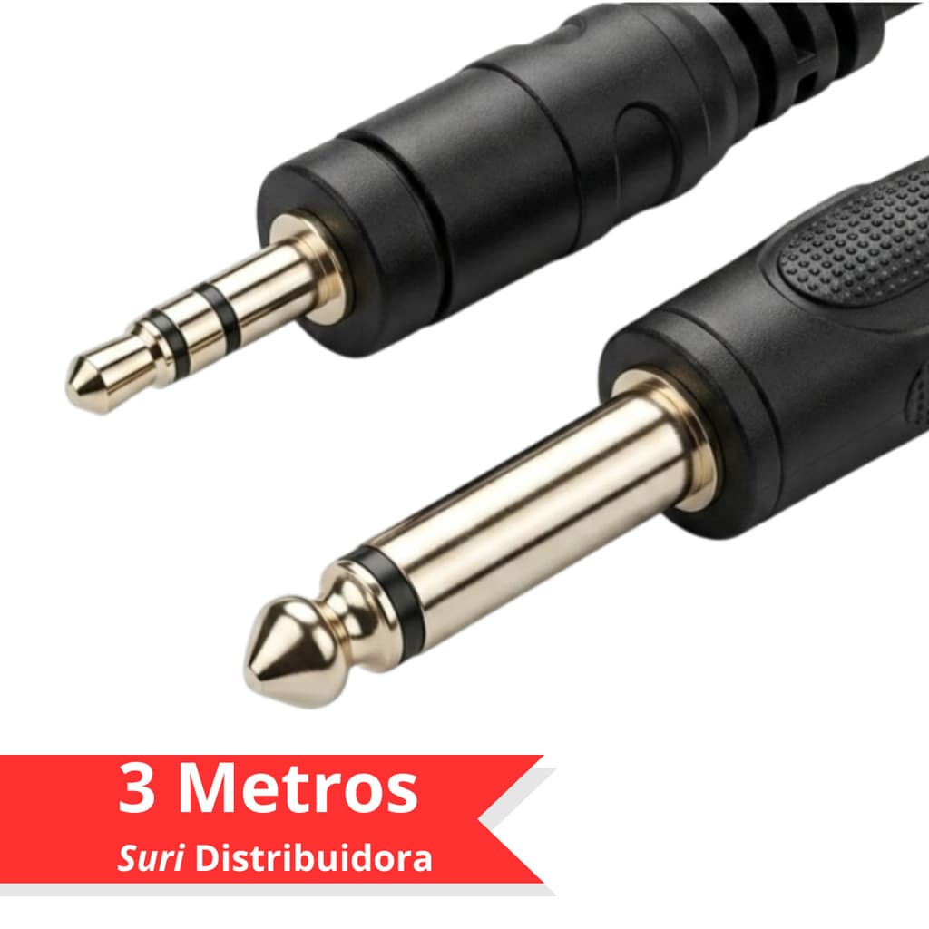 Kit 2 Cabo P10 X P2 Macho 3 Metros Stereo Profissional reforçado Mesa de som, Pedaleira e Caixa