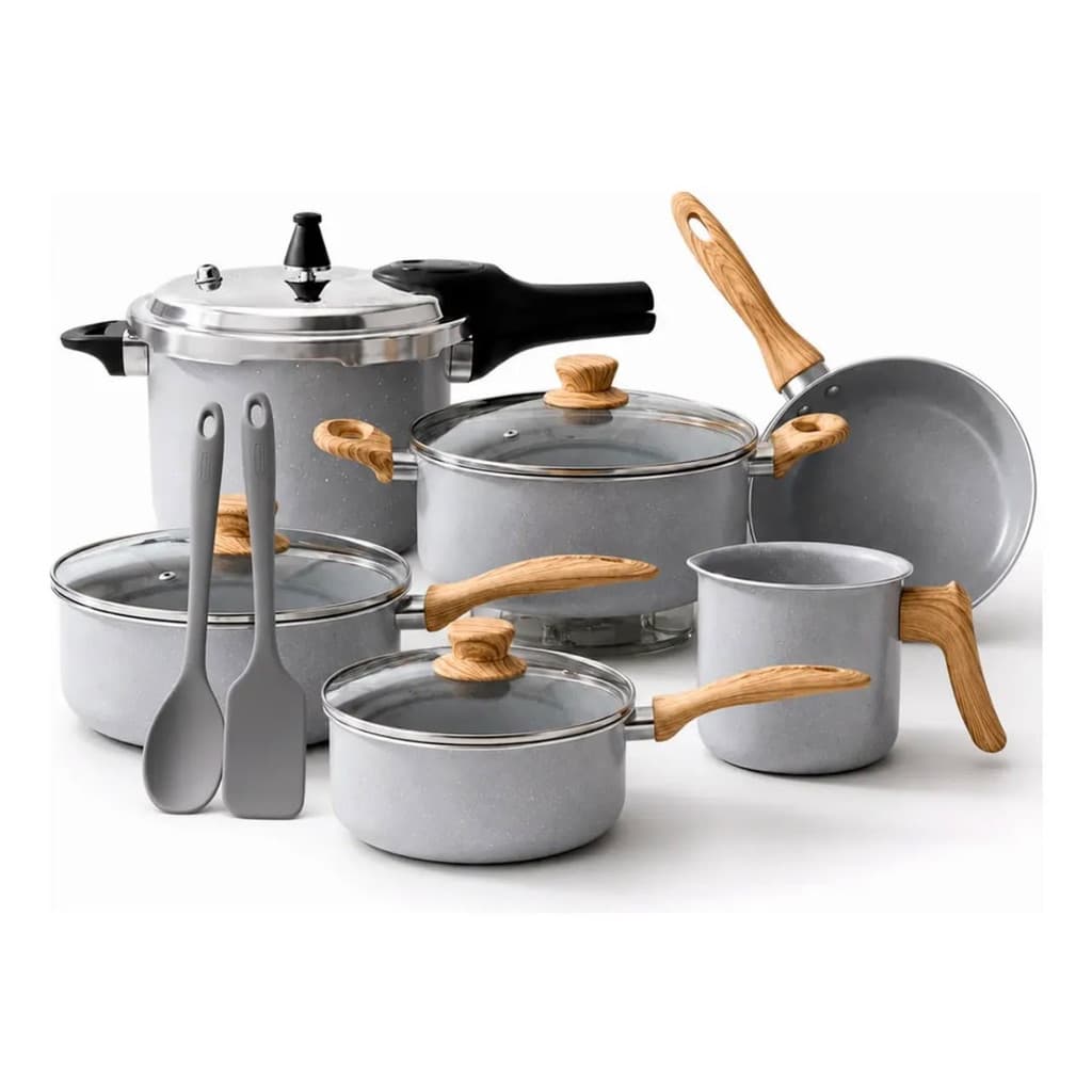 Kit De Panelas 8 Peças Com Indução Granito Cinza