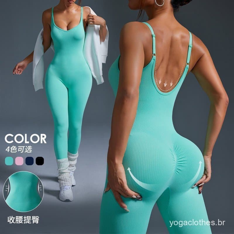 Macacão canelado com decote halter e efeito modelador de glúteos, macacão sem costura estilo colete, roupa de yoga ANLA
