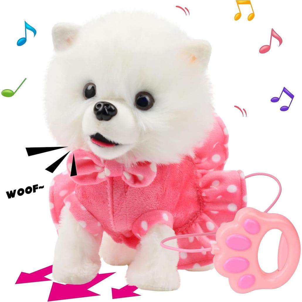 Hopearl Brinquedo Interativo Eletrônico de Cachorro Pomeranian que Anda, com Controle Remoto, Coleira, Filhote Animado q