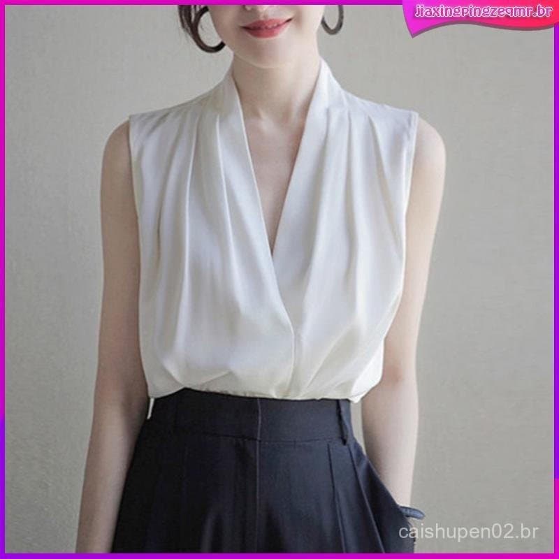 Blusas de Cetim de Verão, Top Casual Solto Sem Mangas, Blusa Elegante para Mulheres, Camisa Sólida para Escritório 246 Y