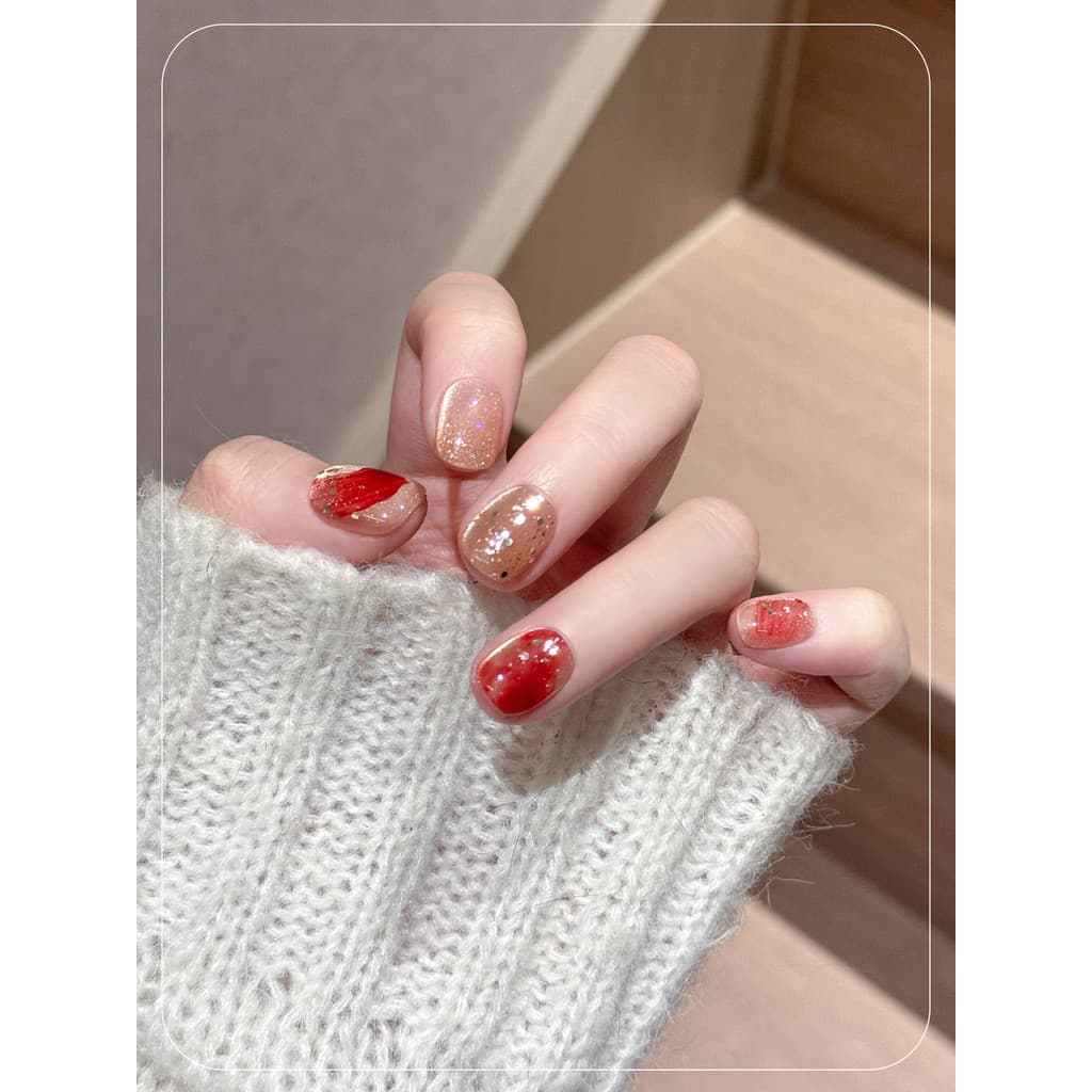Linda capa usando unhas pura artesanal curta quadrada redonda 10 peças produto acabado diário destacável Glitter ano nov