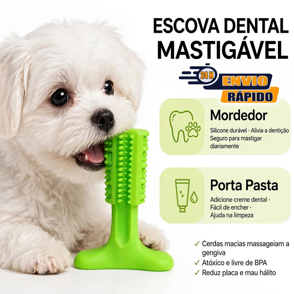 Escova de Dente Mordedor Cachorro Interativa Brinquedo Pet porta pasta Higienizador Dental Tártaro