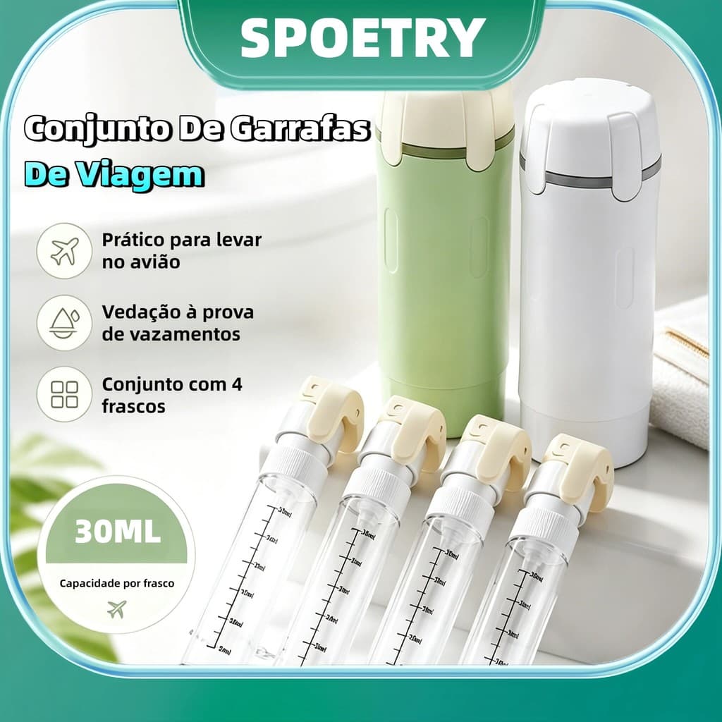 Conjunto De Garrafas De Viagem À Prova De Vazamentos 4 Em 1 Recarregável Para Shampoo  Loção Produtos De Higiene