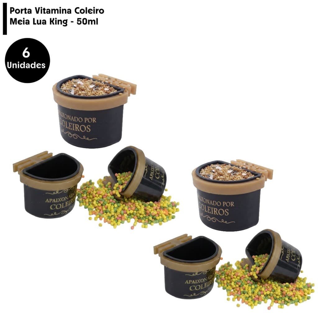 6 Comedouros Porta Vitamina King Coleiro Meia Lua 50ml