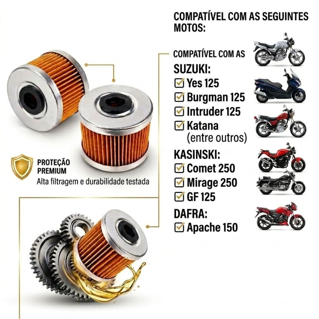 Filtro De Óleo Suzuki Yes 125 Burgman 125 Intruder 125 Katana Kasinski Comet 250 Mirage 250 GF 12