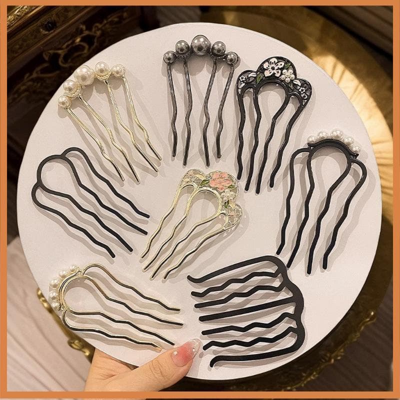 [BG] Garfo De Cabelo Em Forma De U De Metal Pérola sel Grampo Stis Grampos Mulheres Menina Acessórios Ornamento Ferramen