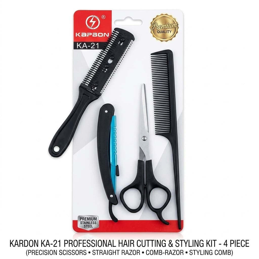 Tesoura Fio Navalha Cabelo Aço Inox Navalhete Barba Pezinho Pente Antiestatico