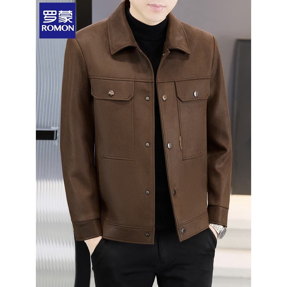 Romon jaqueta masculina de camurça lapela 2025 novo estilo primavera outono na moda Casual venda quente topo roupas masc