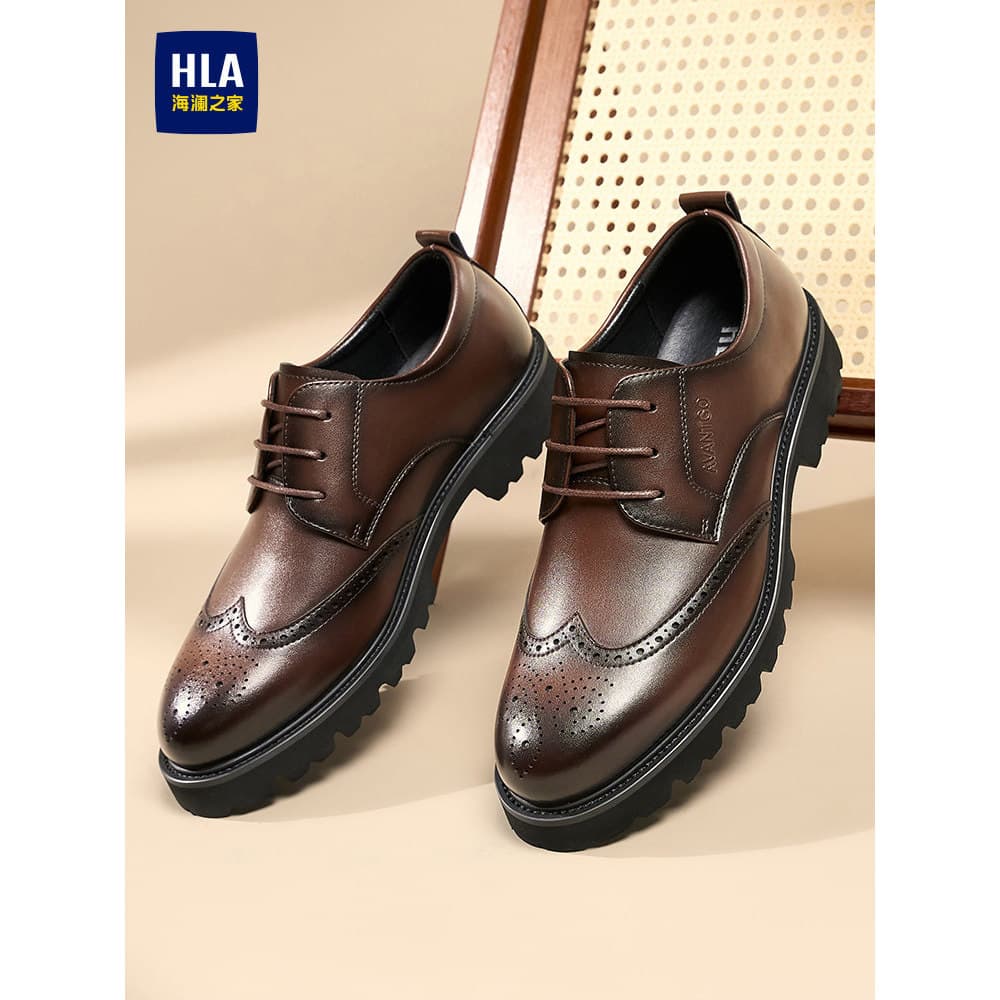 HLA/Hailan House sapatos masculinos 2026 novo estilo de negócios Formal sapatos de couro masculino britânico Brogue moda