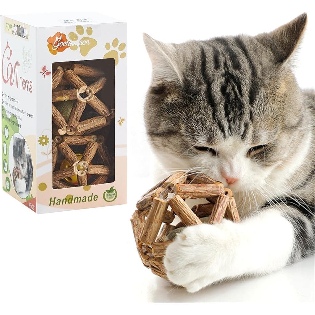 Brinquedos de Catnip Gochanmon - 2 Peças: Bastão de Silvervine Natural, Bola de Catnip e Bola com Sino - Brinquedos para