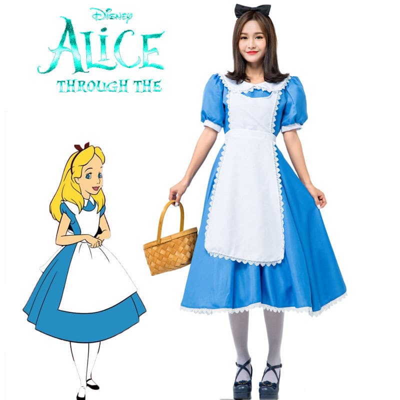 Adulto Alice no país das maravilhas cos traje Disney Halloween empregada traje empregada doméstica fazenda saia desempen