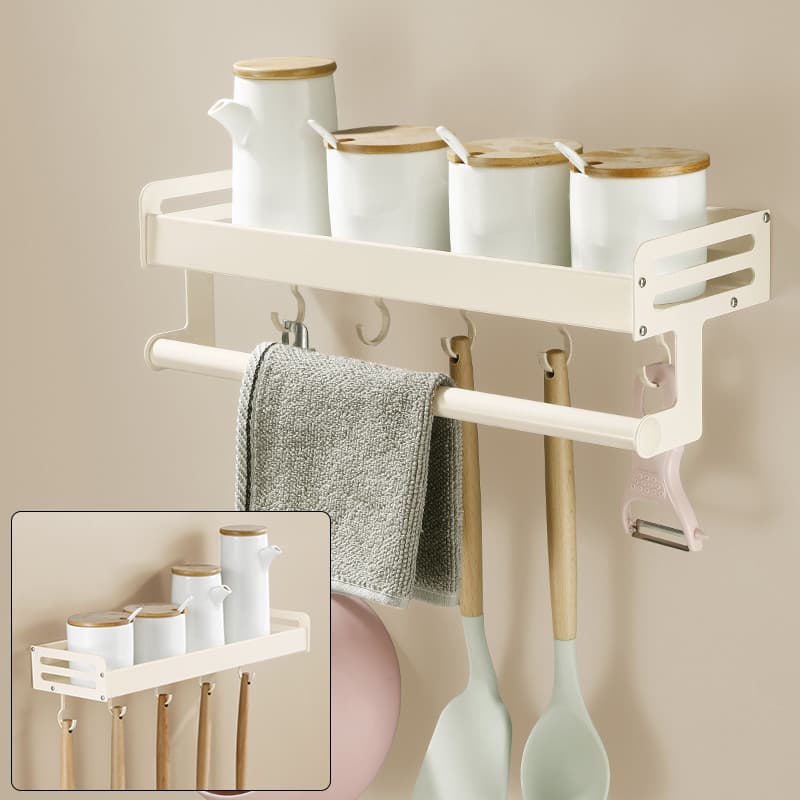 Estilo japonês creme branco perfuração-livre cozinha rack de parede removível lavável espaço alumínio multifuncional tem
