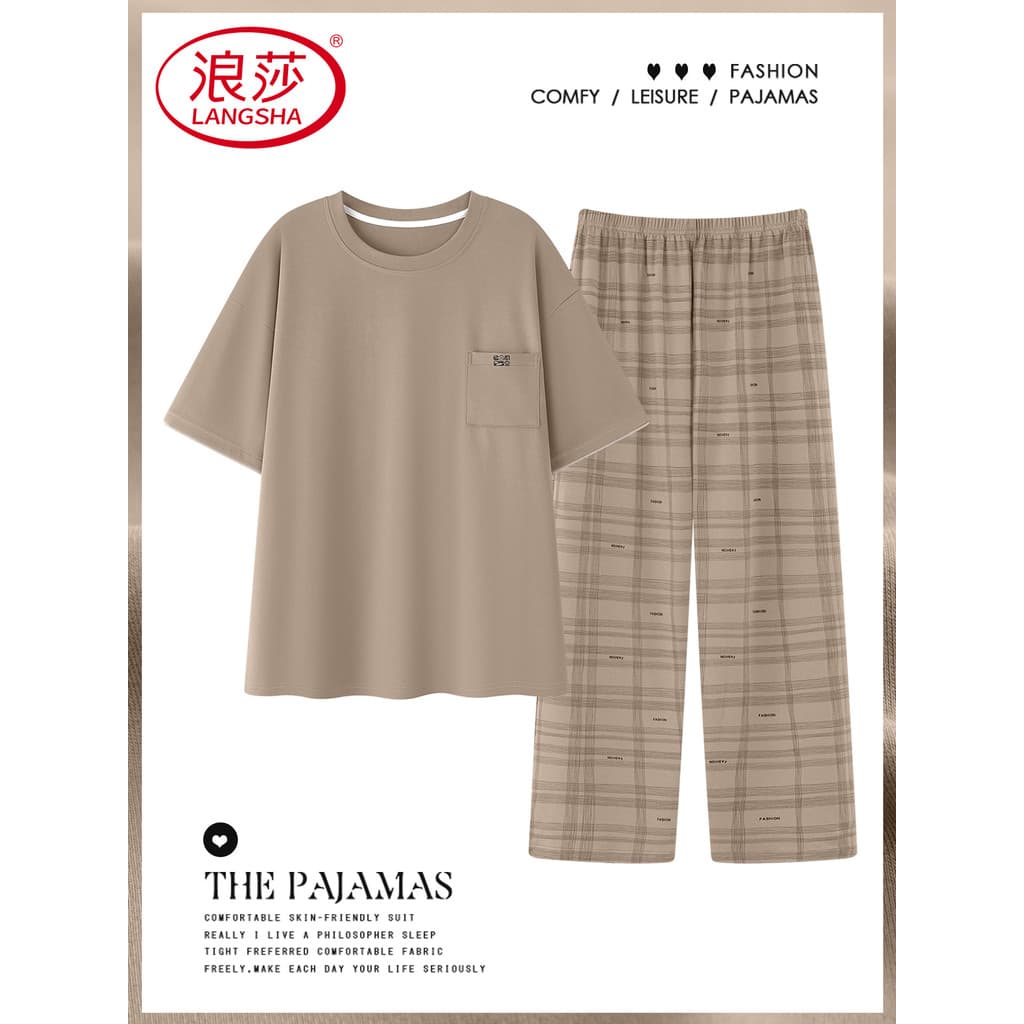 Langsha pijamas masculinos verão puro algodão fino calças de manga curta Casual masculino Plus Size 2026 novo estilo Hom