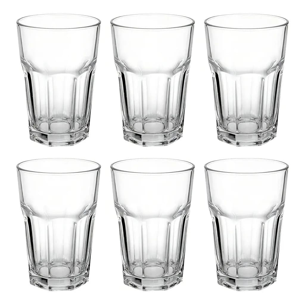 Jogo 6 Copos Vidro Grosso 350ml Para Suco Smoothies Água Porteña
