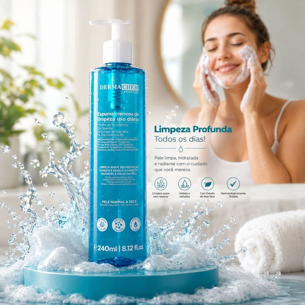 Espuma Cremosa de Limpeza Facial 240ml Dermachem Skin Care Hidratação e Maciez com Aloe Vera