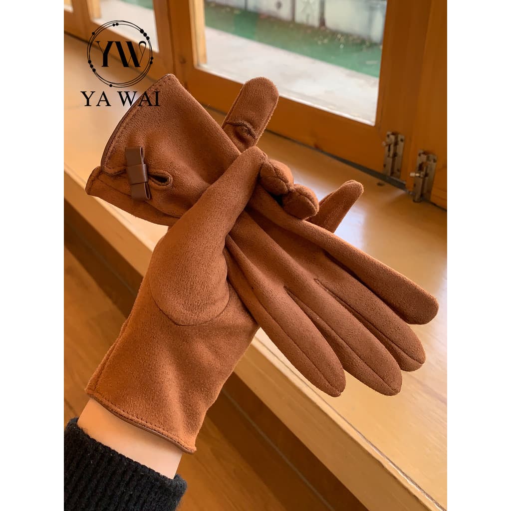 Estilo japonês luvas quentes mulheres inverno forro de lã engrossado equitação condução à prova de vento à prova de frio