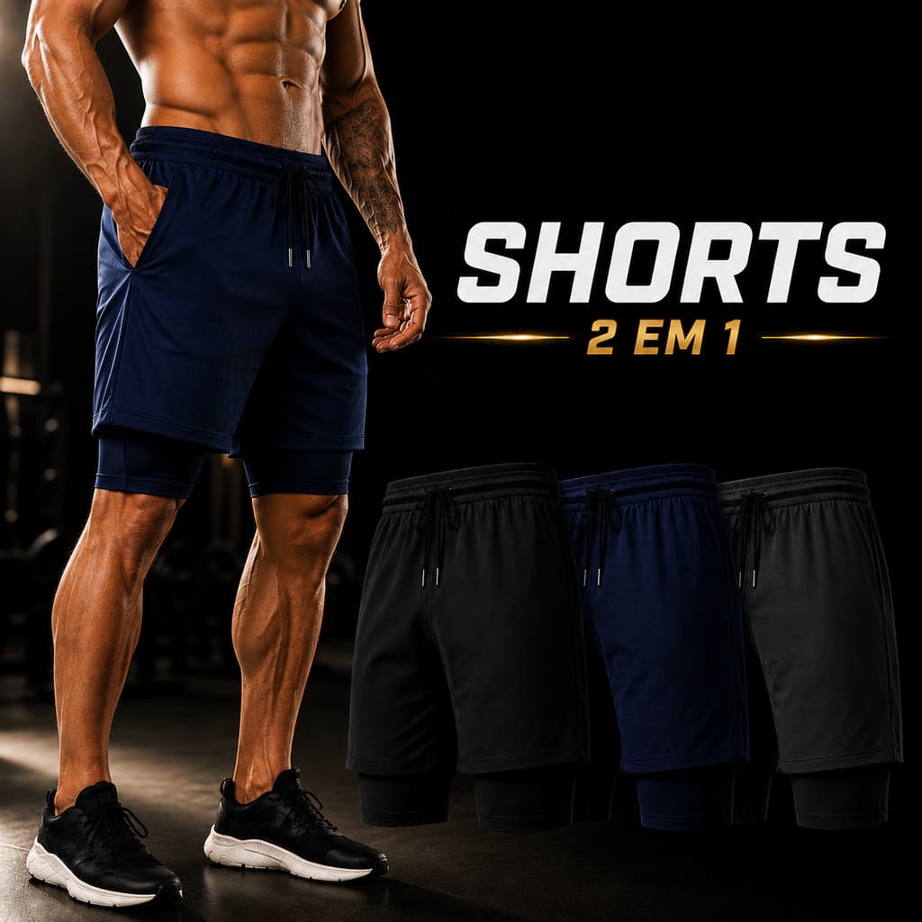 Short 2 em 1 Short Academia Masculino Esporte Bermuda Treino Masculina