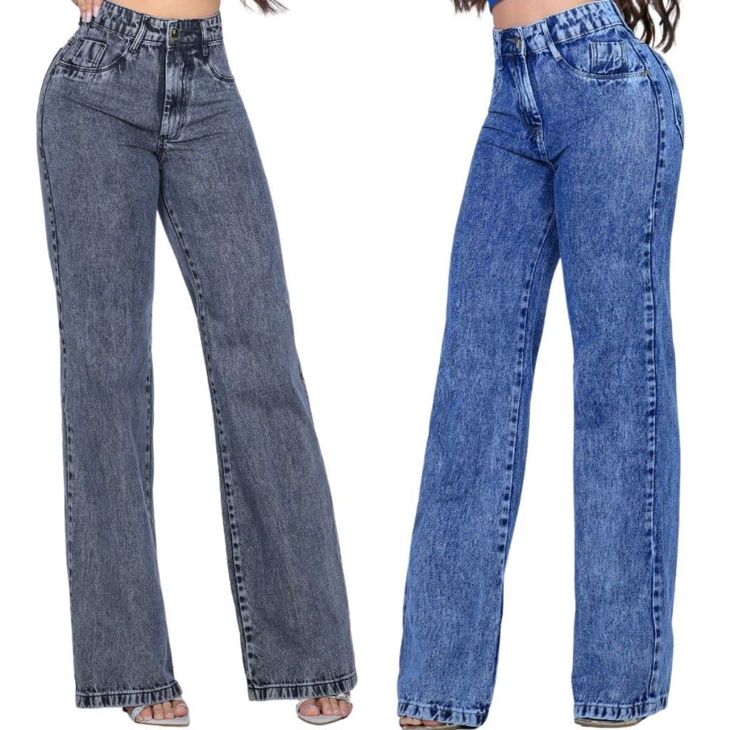 Kit 2 Calças Jeans Premium Wide Leg Feminina Modelagem Modeladora
