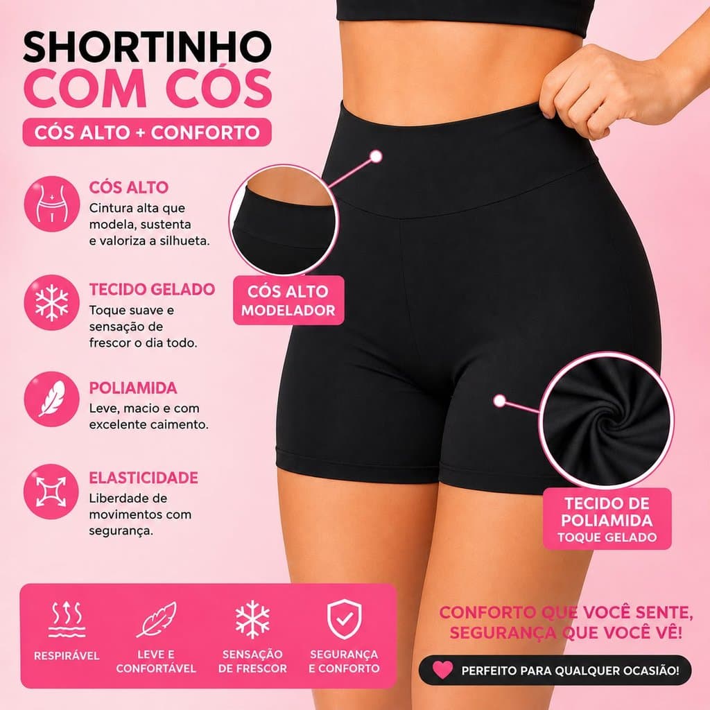 Short feminino cós alto Segunda Pele Anágua curto confortável