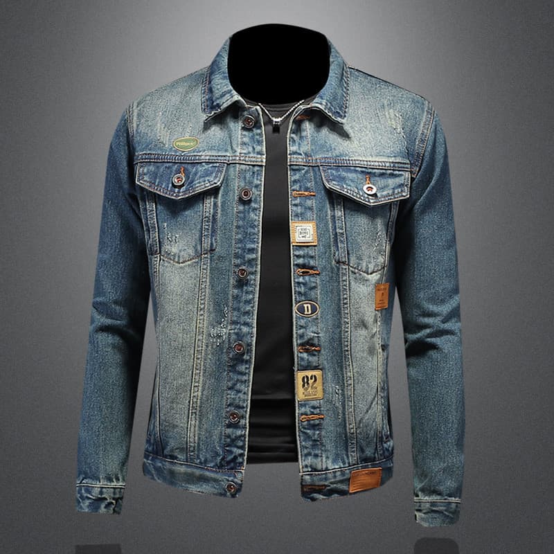 Jaqueta jeans masculina da moda lapela rotulagem jaqueta jeans azul clássico espírito juventude jaqueta superior primave