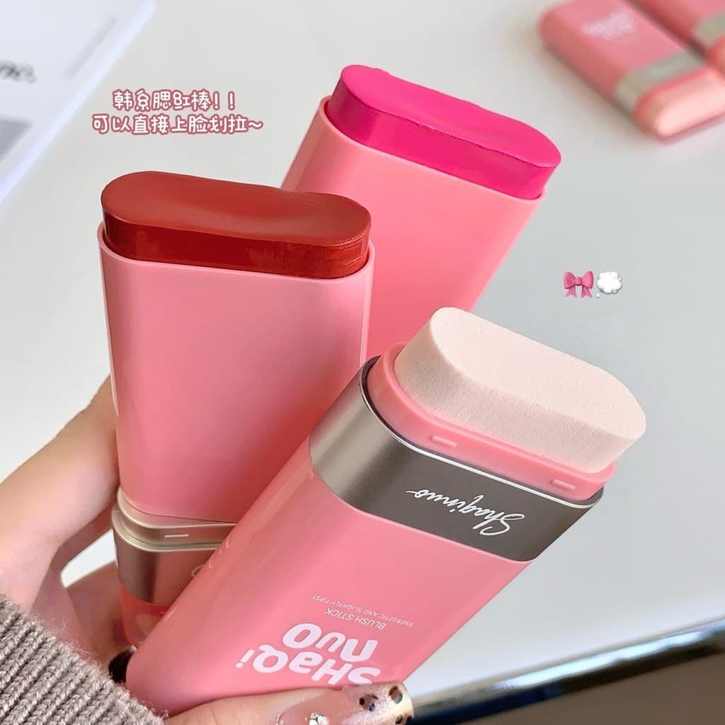 Estilo coreano blush creme expansão cor dupla cabeça blush vara rosa macio feminino sentir vitalidade Natural All-Match