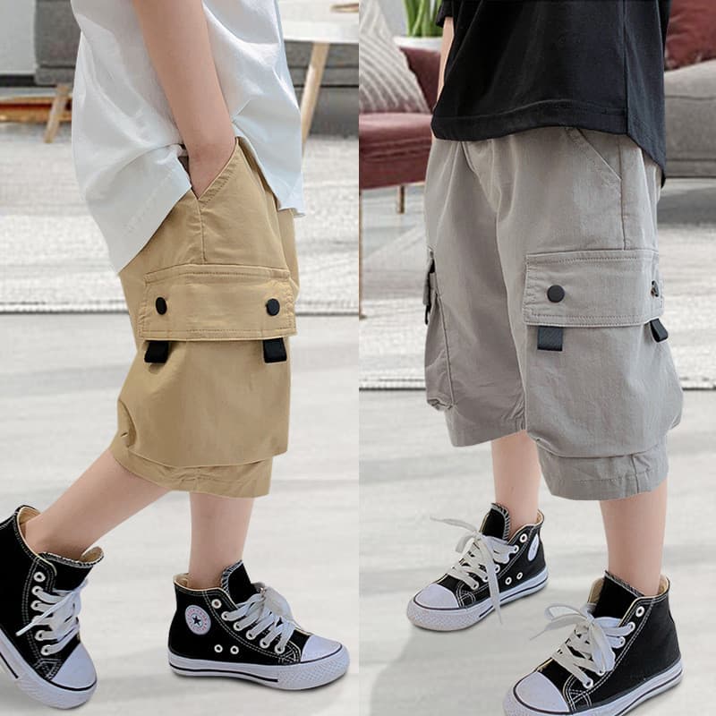 Meninos Shorts 2026 verão novo estilo macacão fino médio grande calças cortadas das crianças versão coreana calças casua
