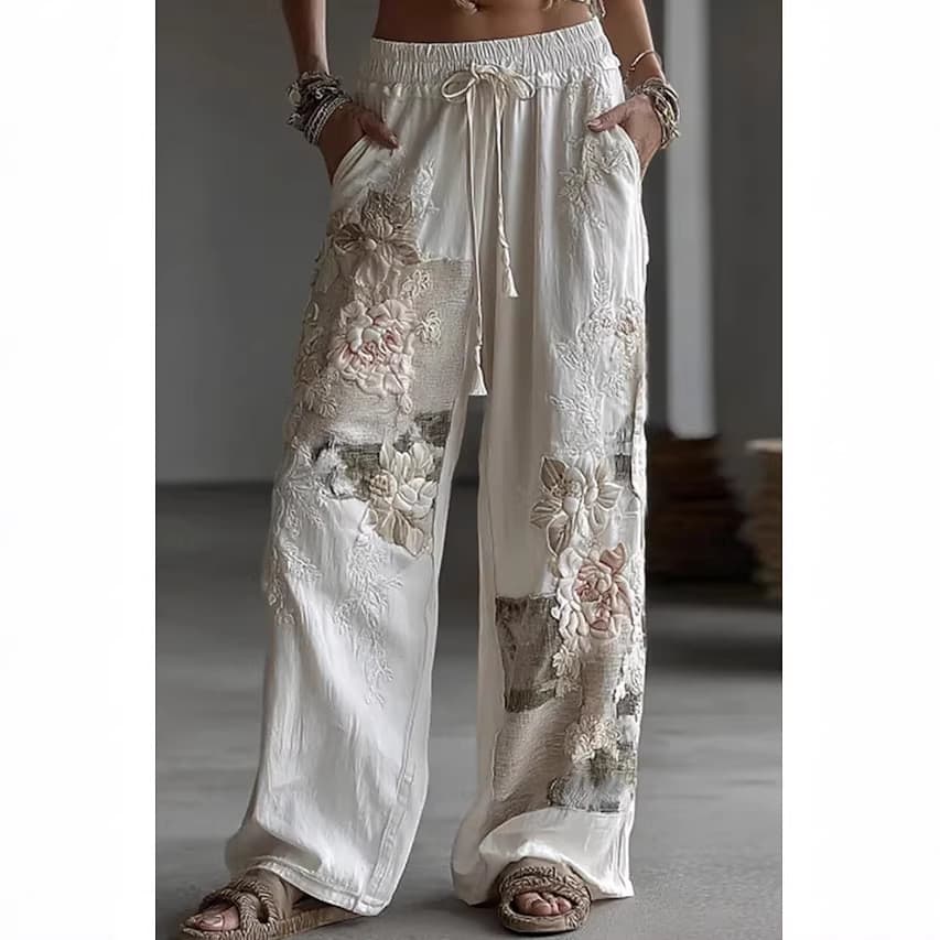 Novas roupas femininas de linho para o outono e inverno, calças largas casuais artísticas e retrô para mulheres, versáte