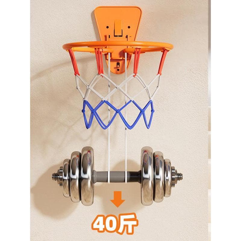 Cesta de basquete montada na parede sem perfuração, bola silenciosa interna, fivela de argola dobrável, cesta de bola in