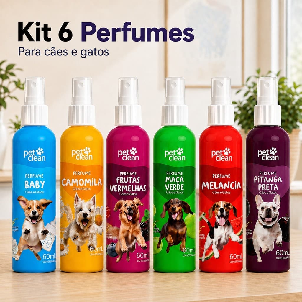 Kit 6 Perfumes Colônia Para Cães e Gatos Perfume Cheiroso Para Cachorro Pet 60ml Pet Clean
