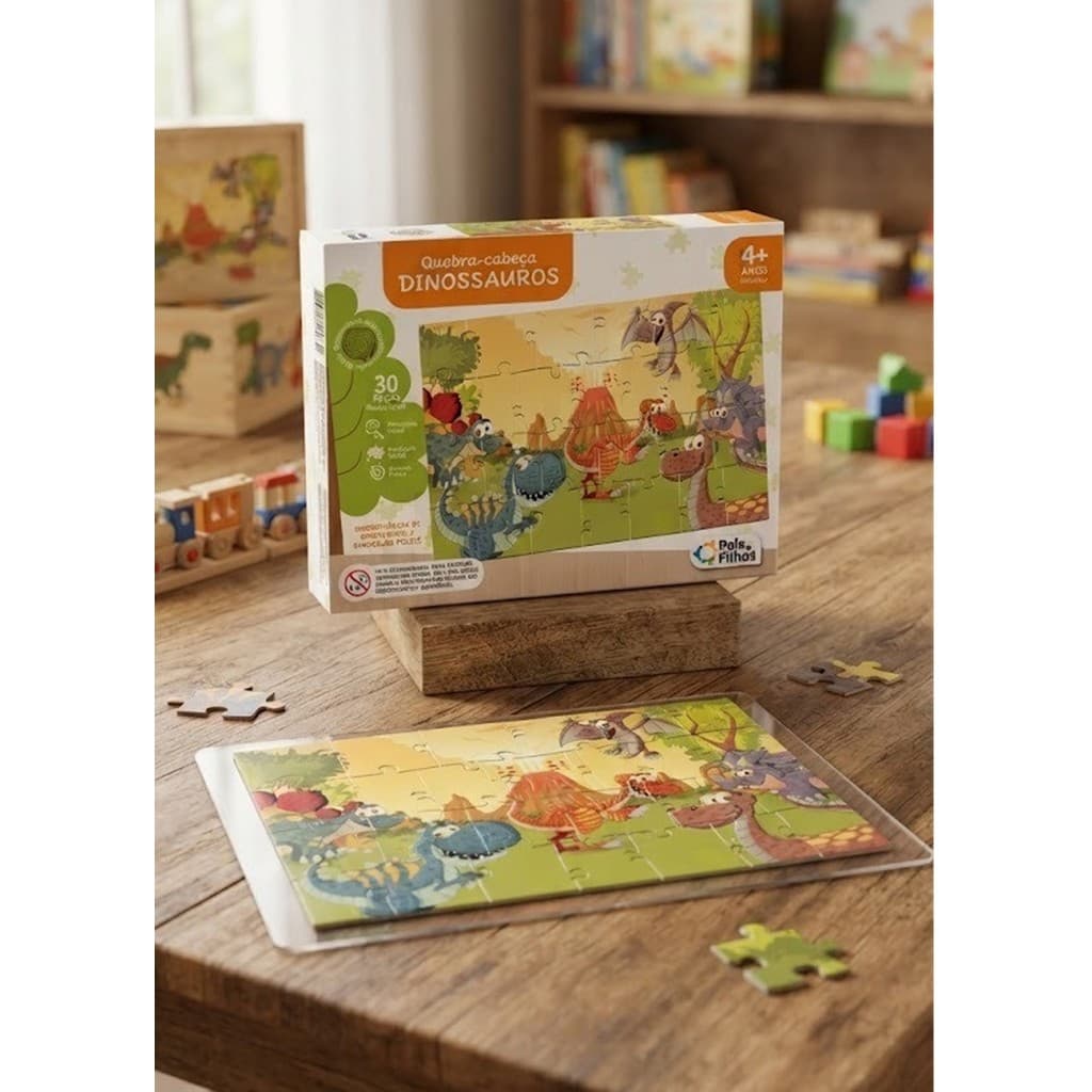 Quebra Cabeça Infantil Dinossauros 30 Pçs Mdf Pais E Filhos
