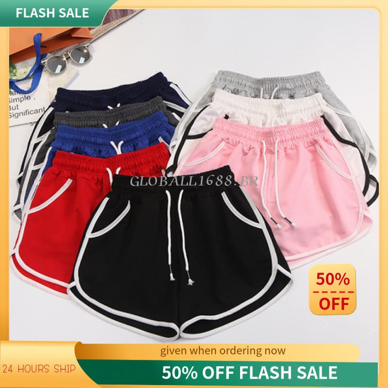 {ESTOQUE PRONTO} Calças de algodão femininas Shorts esportivos mulheres correndo verão solto calças quentes casuais calç