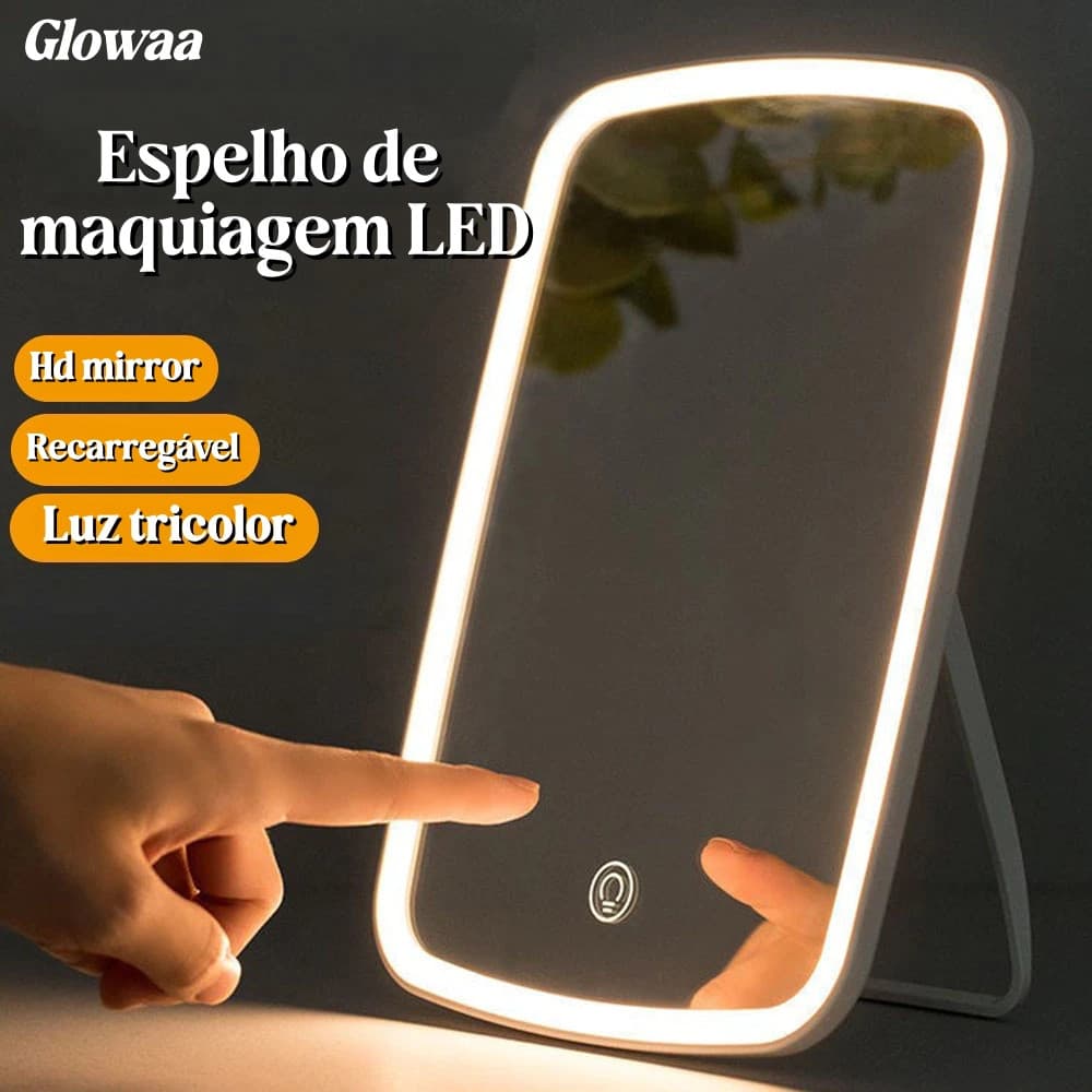 Espelho Inteligente LED Touch Regulável Dobrável 3 Cores Luz Penteadeira Viagem Maquiagem e Luminaria luz forte