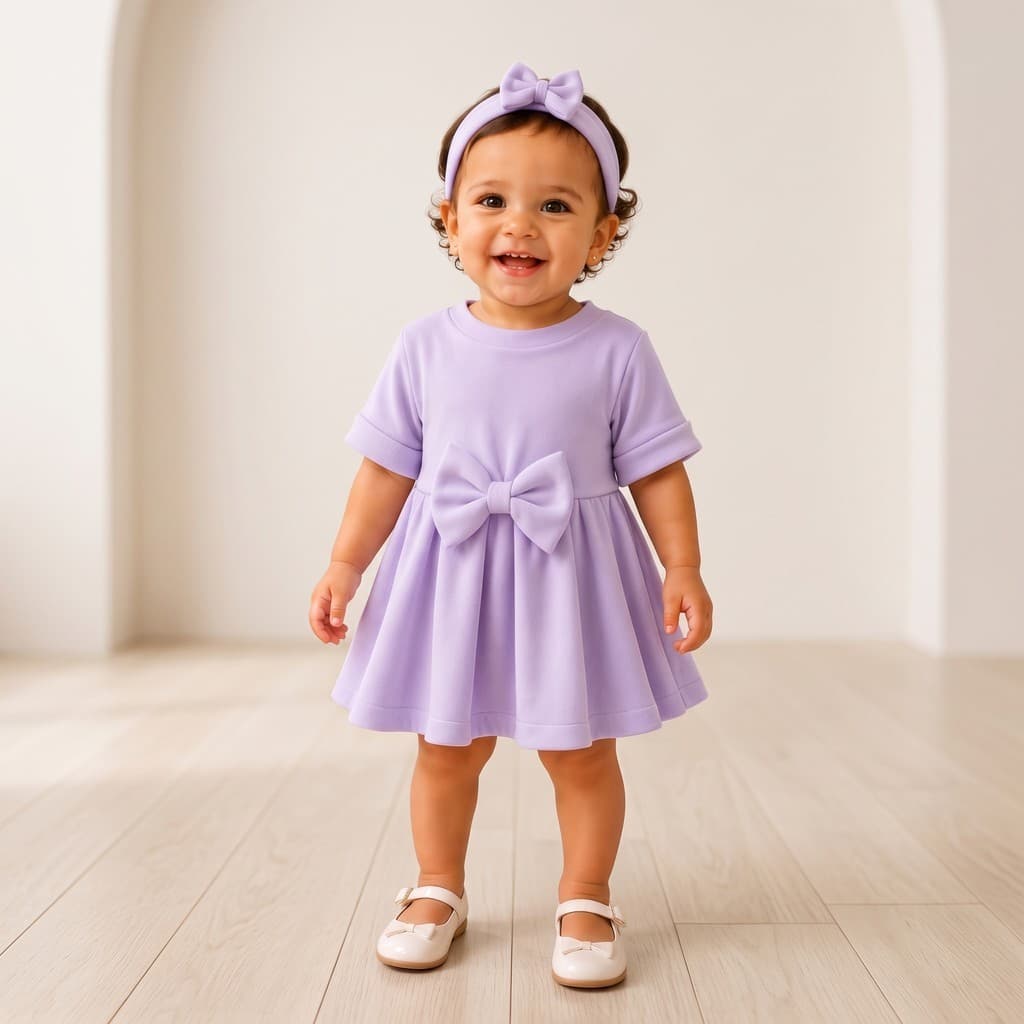 Vestido Infantil Bebê Menina com Laço + Faixa de Cabelo | Conforto e Elegância 0 a 4 Anos
