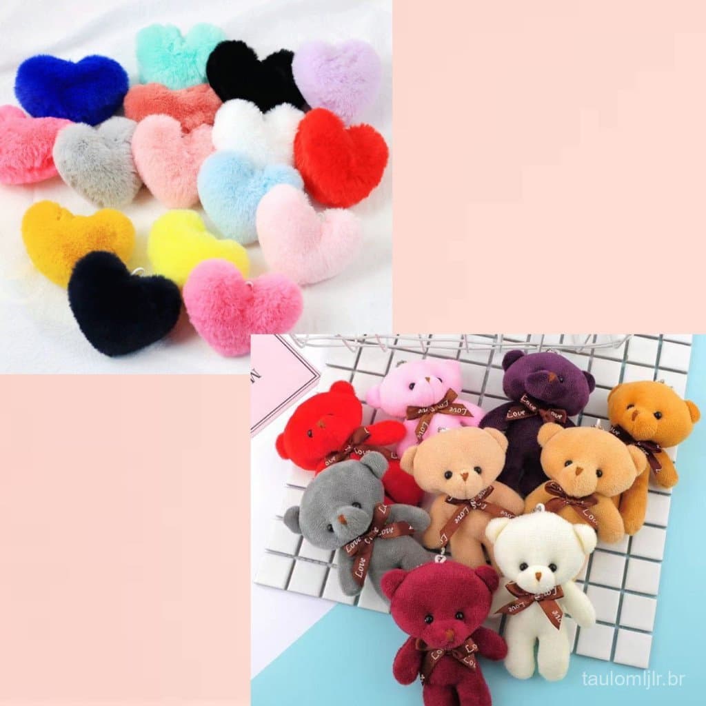Kit 24 Chaveiros Coração e Urso em Pé Modelos de chaveiro de pelúcia com pegente