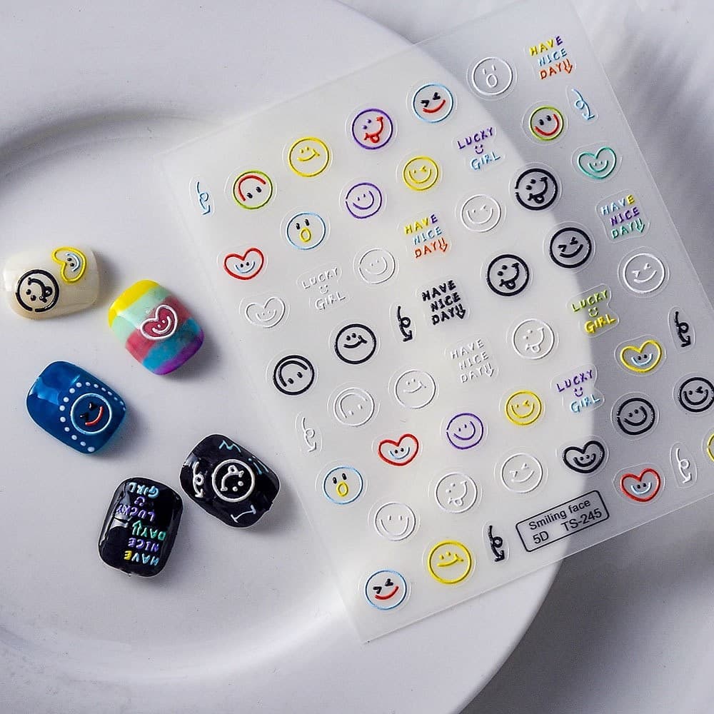 Tik Tok estilo quente adesivo bonito em relevo Manicure adesivos japoneses tridimensionais adesivos 5d adesivos de unhas