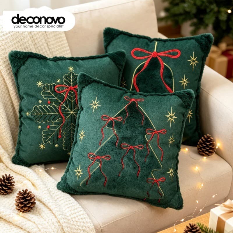 Capas De Almofada De Natal Verdes 45x45cm Jacquard 3D Bordado Capa De Almofadas De Pele Sintética Para Temporada De Féri