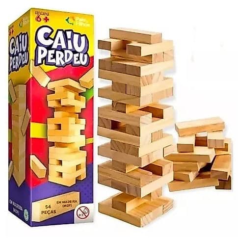 Jogo Caiu Perdeu Pais & Filhos de Madeira Jogo da Torre de Madeira 54 Peças Desenvolve Coordenação Motora