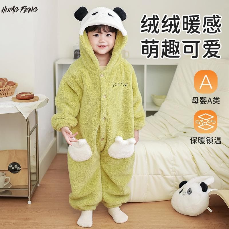 Estilo forte pijamas infantis outono inverno meninos meninas roupas de casa quente Coral velo exterior terno bebê com ca