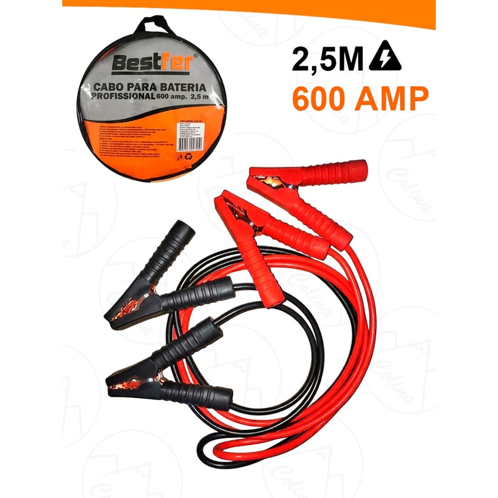 Cabo Chupeta Carregador 2,5M Bateria 600amp Carro Caminhao Moto Bestfer