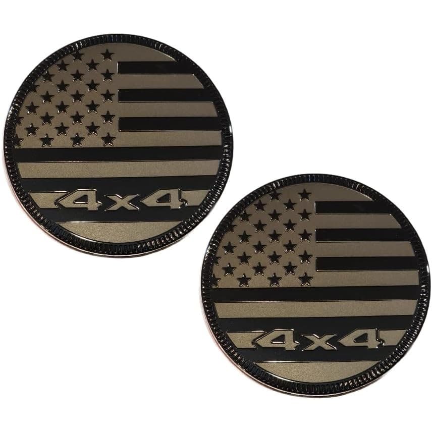 Muzzys (Conjunto De Dois) Emblemas De Bandeira Americana 3D De Metal 4x4 2.4 " Todo Preto Redondo Eua Fender Badge Serve